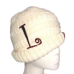 C.C. Winter Girlie Made Korea Ivory/Brown Hat Beanie Adult Size